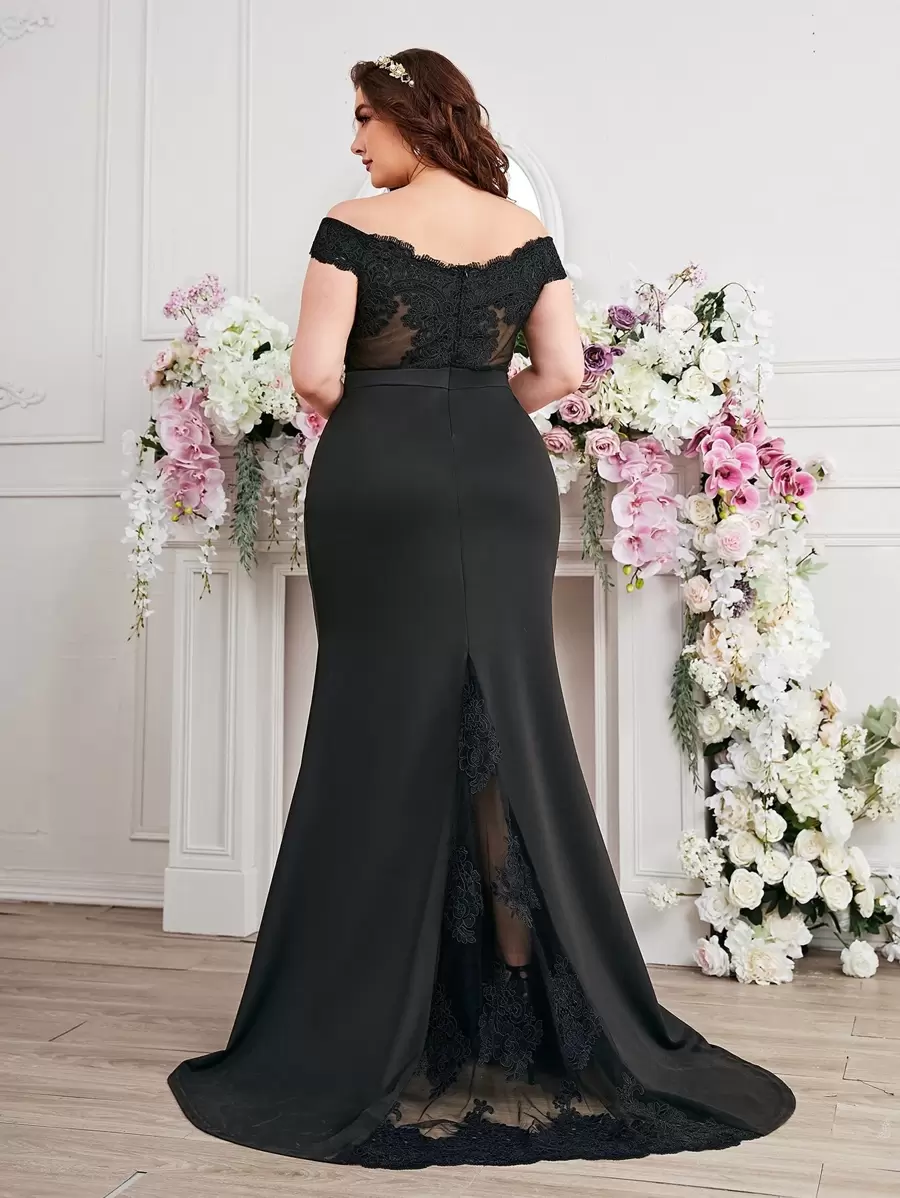 SHEIN Belle Brautjungfernkleid mit Kontrast Spitzen - Schwarz - Übersicht 1