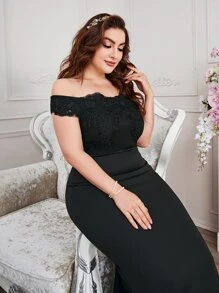 SHEIN Belle Brautjungfernkleid mit Kontrast Spitzen - Schwarz - Übersicht 4