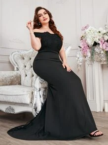 SHEIN Belle Brautjungfernkleid mit Kontrast Spitzen - Schwarz - Übersicht 6