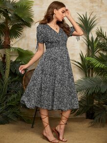 SHEIN Váy Bà bầu Thắt nút Dải chun Họa tiết hoa Boho - Nhiều màu - Xem 3