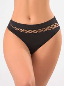 Fishnet Insert No Show Sexy Thong - Black - View 1