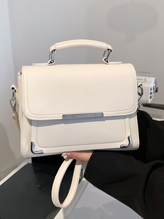 時尚純色萬用簡潔優雅的正方形手提包，適合購物、度假和潮媽，可肩背、斜挎或手提