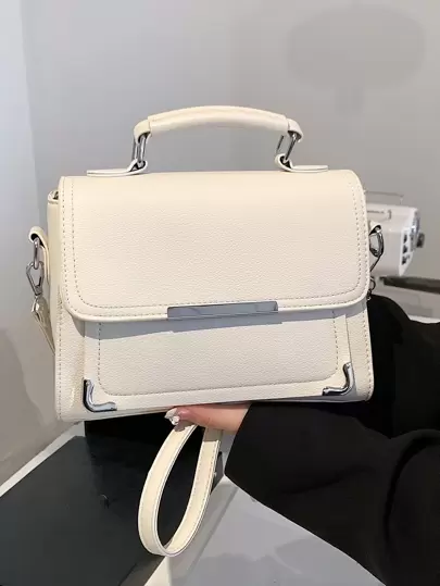 時尚純色萬用簡潔優雅的正方形手提包，適合購物、度假和潮媽，可肩背、斜挎或手提