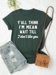 Calvaya 大碼標語圖案T恤 - 軍綠色 - 查看 1