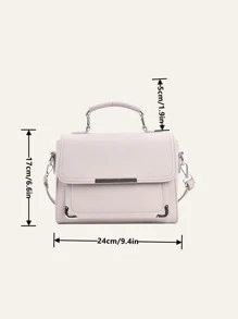 Lightweight , Business Casual Metal Decor Top Handle Flap Square Bag For Teen Girls Women College Students , Rookies & White-collar Workers Perfect for Office , College , Work , Business , Commute , Outdoors , Travel , Outings - Krem - View 3