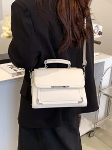 Lightweight , Business Casual Metal Decor Top Handle Flap Square Bag For Teen Girls Women College Students , Rookies & White-collar Workers Perfect for Office , College , Work , Business , Commute , Outdoors , Travel , Outings - Krem - View 4