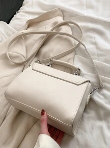 Lightweight , Business Casual Metal Decor Top Handle Flap Square Bag For Teen Girls Women College Students , Rookies & White-collar Workers Perfect for Office , College , Work , Business , Commute , Outdoors , Travel , Outings - Krem - View 6