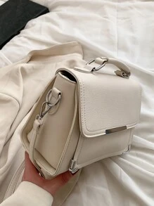 Lightweight , Business Casual Metal Decor Top Handle Flap Square Bag For Teen Girls Women College Students , Rookies & White-collar Workers Perfect for Office , College , Work , Business , Commute , Outdoors , Travel , Outings - Krem - View 7