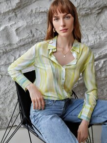 MOTF X MONET INSPIRED 100% SILK TIE-DYE SHIRT - Yellow - View 4