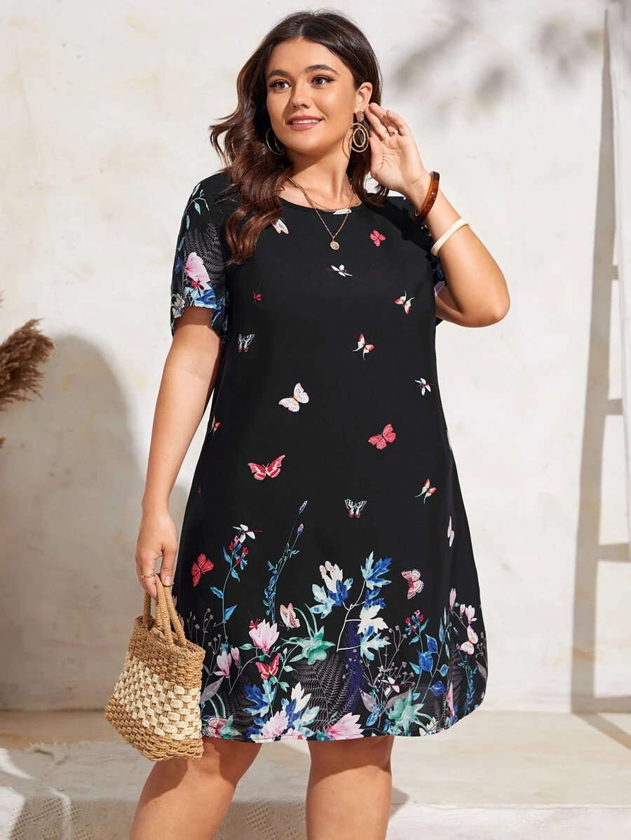 EMERY ROSE Đầm Plus Size Hoa Loại bướm Boho - màu đen - Xem 1