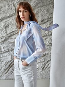 MOTF X MONET INSPIRED 100% SILK TIE-DYE SHIRT - Blue and White - View 4