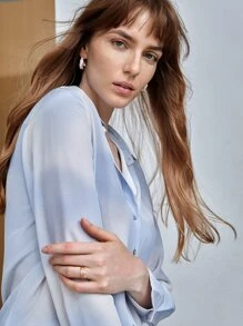 MOTF X MONET INSPIRED 100% SILK TIE-DYE SHIRT - Blue and White - View 5