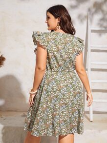 SHEIN VCAY Vestido floral de manga con volante sin cinturón - Multicolor - Ver 3