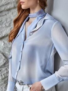 MOTF X MONET INSPIRED 100% SILK TIE-DYE SHIRT - Blue and White - View 9