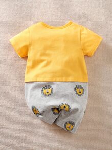 Yierying 嬰兒卡通和標語圖案二合一連身短褲 - 彩色 - 查看 2