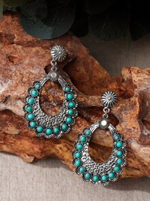 綠松石裝飾鏤空耳墜 - 彩色 - 查看 2