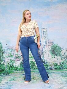 SHEIN MOD Camiseta con estampado floral fruncido ribete en forma de lechuga - Multicolor - Ver 3