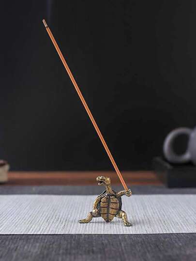 1個 1.46" X 1.46" 迷你銅合金功夫烏龜香座，東方禪意復古烏龜造型裝飾品，適用於茶桌、臥室、冥想室、瑜伽室和辦公桌裝飾；便攜式小型香座，僅適用於細短迷你香（不適用於長香），古銅色