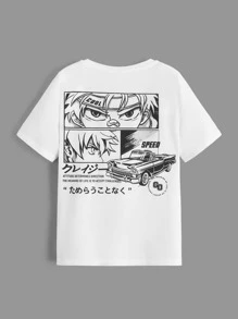 SHEIN Boys Japanese Letter & Figure Graphic Tee - White - View 1
