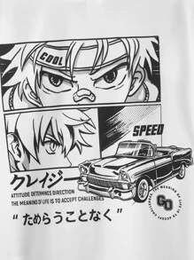 SHEIN Boys Japanese Letter & Figure Graphic Tee - White - View 4