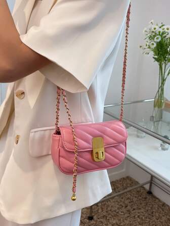 迷你針腳細節金屬鎖設計鏈條流浪包