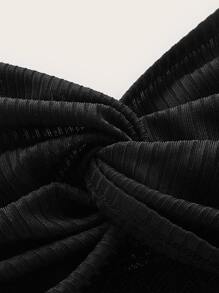 SHEIN ICON Áo hai dây Tương phản ren xoắn lại Gân đan màu trơn Gợi cảm - màu đen - Xem 3