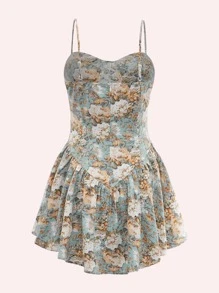 Dreamara 大碼印花荷葉邊緊身吊帶連衣裙 - 彩色 - 查看 2