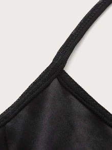 SHEIN ICON Áo hai dây Bất đối xứng Thắt nút Xù nhỏ Buộc lại màu trơn Gợi cảm - màu đen - Xem 3