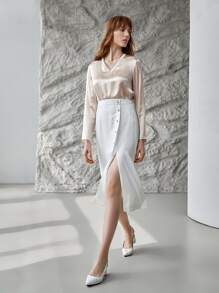 MOTF PREMIUM 100% SILK STRAIGHT TOP - Apricot - View 6