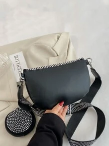 女士閃亮鑽石肩袋,配有附帶包,2入組斜挎包和腰包,適用於休閒或運動活動,適用於春夏季,適用於日常、攝影和通勤。隱藏拉鍊口袋,具有安全性。 - 彩色 - 查看 4