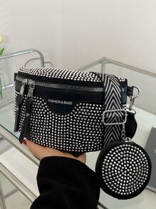 女士閃亮鑽石肩袋,配有附帶包,2入組斜挎包和腰包,適用於休閒或運動活動,適用於春夏季,適用於日常、攝影和通勤。隱藏拉鍊口袋,具有安全性。 - 彩色 - 查看 5