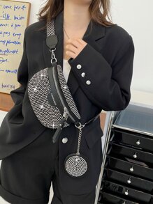 女士閃亮鑽石肩袋,配有附帶包,2入組斜挎包和腰包,適用於休閒或運動活動,適用於春夏季,適用於日常、攝影和通勤。隱藏拉鍊口袋,具有安全性。 - 彩色 - 查看 6