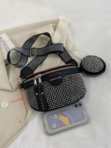 女士閃亮鑽石肩袋,配有附帶包,2入組斜挎包和腰包,適用於休閒或運動活動,適用於春夏季,適用於日常、攝影和通勤。隱藏拉鍊口袋,具有安全性。 - 彩色 - 查看 10