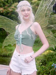 ROMWE Fairycore Lace Up Cami Top Fairy Core - Green - View 6