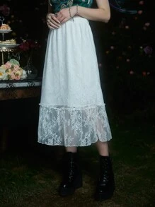 ROMWE Hippie Floral Lace Skirt - White - View 1