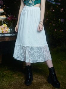 ROMWE Hippie Floral Lace Skirt - White - View 4