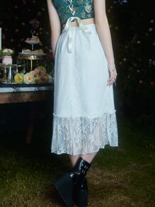 ROMWE Hippie Floral Lace Skirt - White - View 5