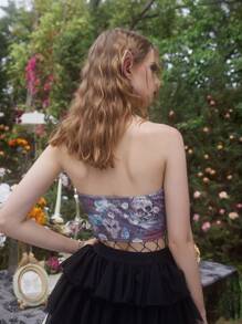 ROMWE Fairycore Women's Fashionable Allover Print Cropped Strapless Top For Summer - Multicolor - View 5