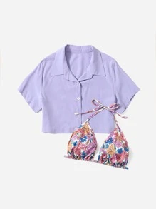 Floral Print Halter Top & Blouse - Multicolor - View 1