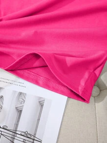 INAWLY Camiseta de cuello V unicolor - Rosa Fucsia - Ver 3