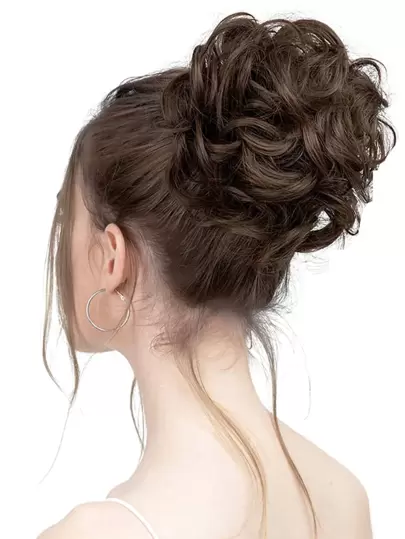 6 "Messy Bun Bun Hair Curls Synthetic Wavy Bun Ponytail Hair Extensions Thick Updo Bun Women Girls, Pale Grayish Brown And Bleached Blonde