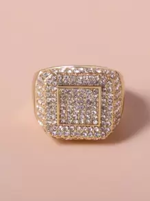 1枚镀银合金方形全钻戒指，简约设计，男女皆宜，品质上乘，奢华情侣戒指 - 銀色 - 查看 12