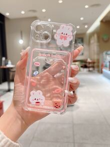 可愛卡通兔子透明卡槽手機殼，適用於 iPhone 11，iPhone 13，iPhone 14 Pro Max