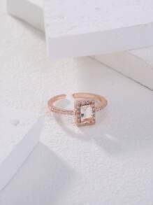 Nooxian 矩形寶石裝飾開口戒指 - 玫瑰金 - 查看 4