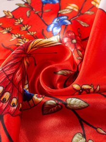 Butterfly & Floral Print Satin Bandana - Red - View 4