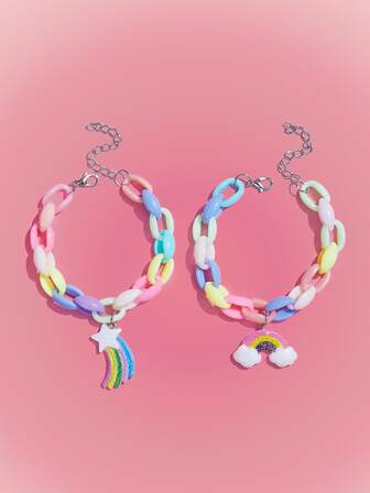 Anime 2 Stücke Armband mit Stern & Regenbogen Anhänger