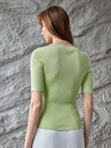 MOTF PREMIUM 100% SILK FITTED KNIT TOP - Lime Green - View 3