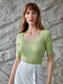 MOTF PREMIUM 100% SILK FITTED KNIT TOP - Lime Green - View 5