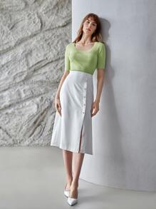 MOTF PREMIUM 100% SILK FITTED KNIT TOP - Lime Green - View 9