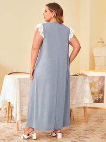 SHEIN Unity 大碼睫毛蕾絲邊睡裙 - 灰色 - 查看 3